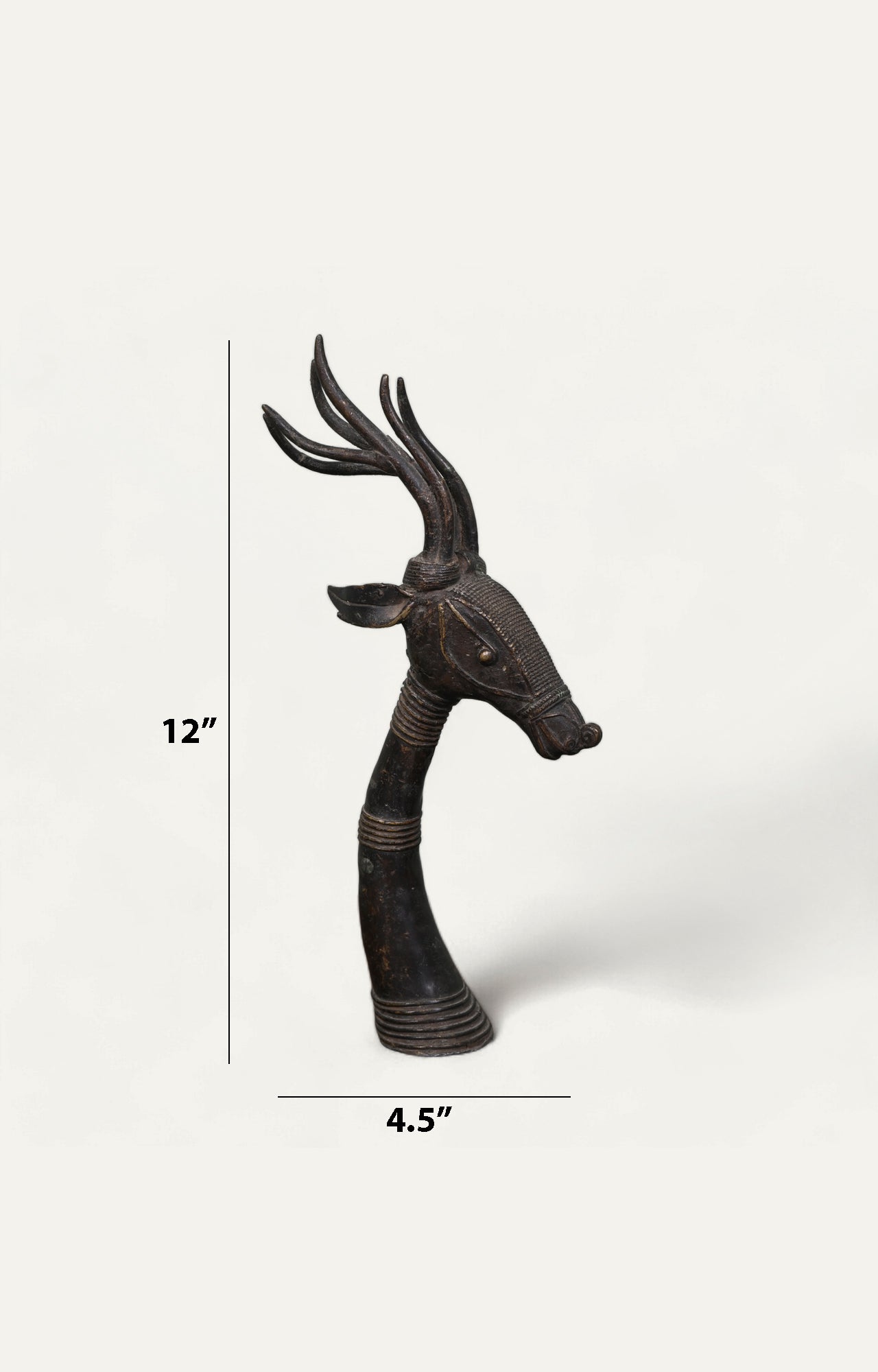 Hand-Carved Vintage Brass Deer Head Tabletop Sculpture