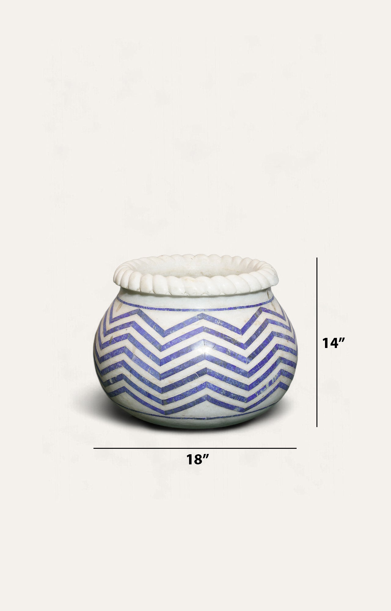 White Marble Planter Inlaid Lapis Lazuli