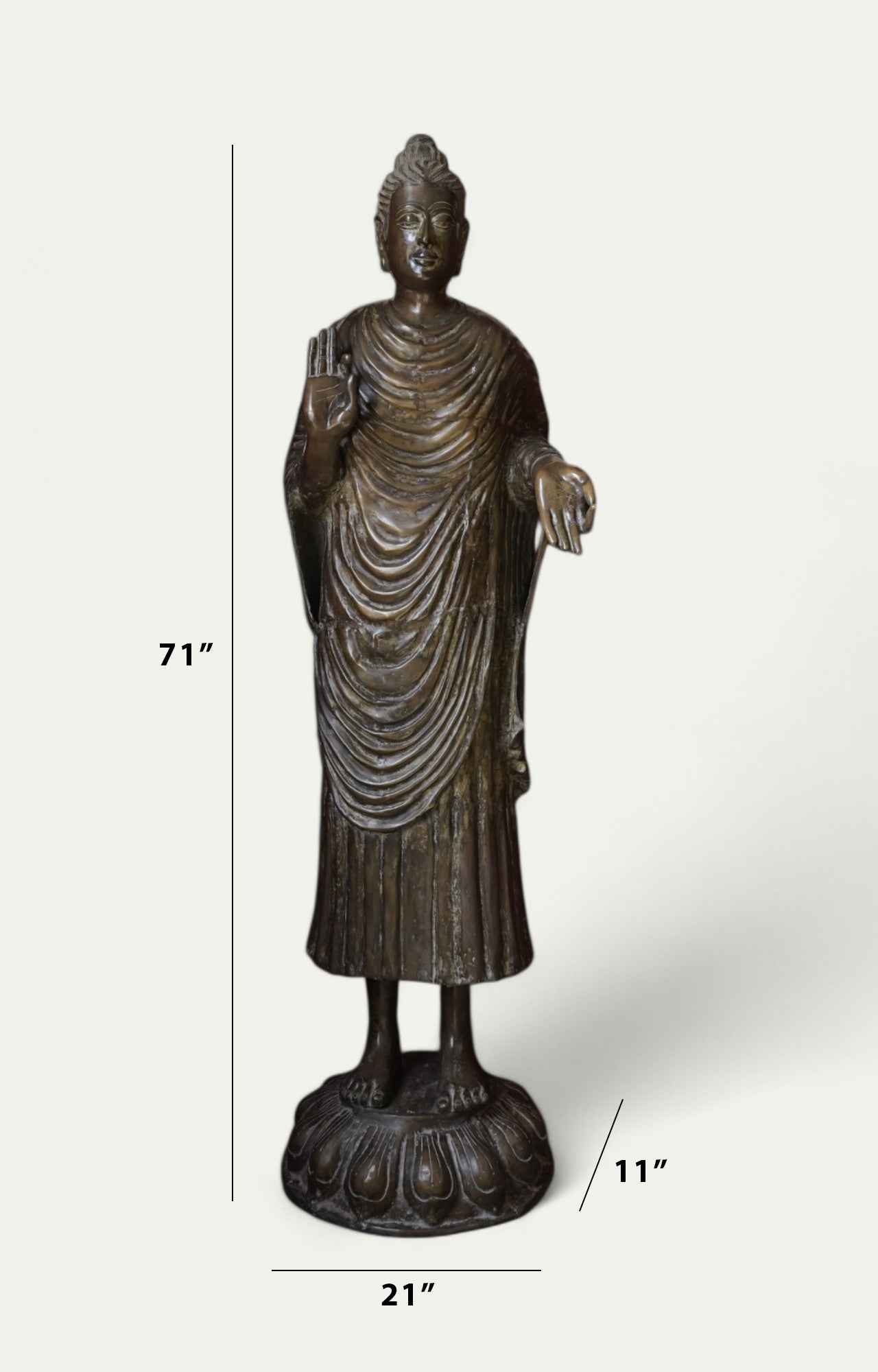 Standing Buddha Statue in Brass