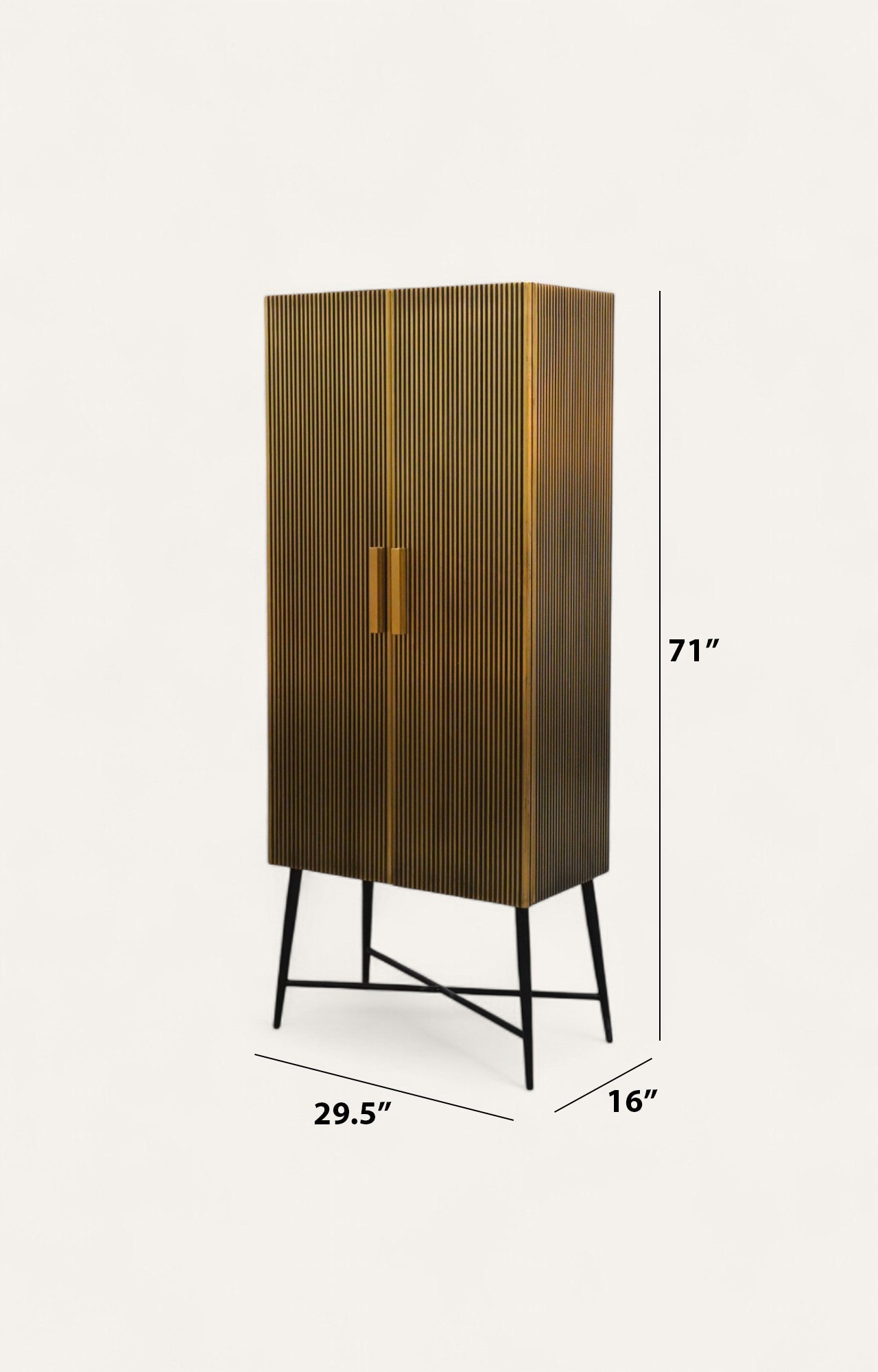 Tall Brass-Clad Cabinet with Iron Legs