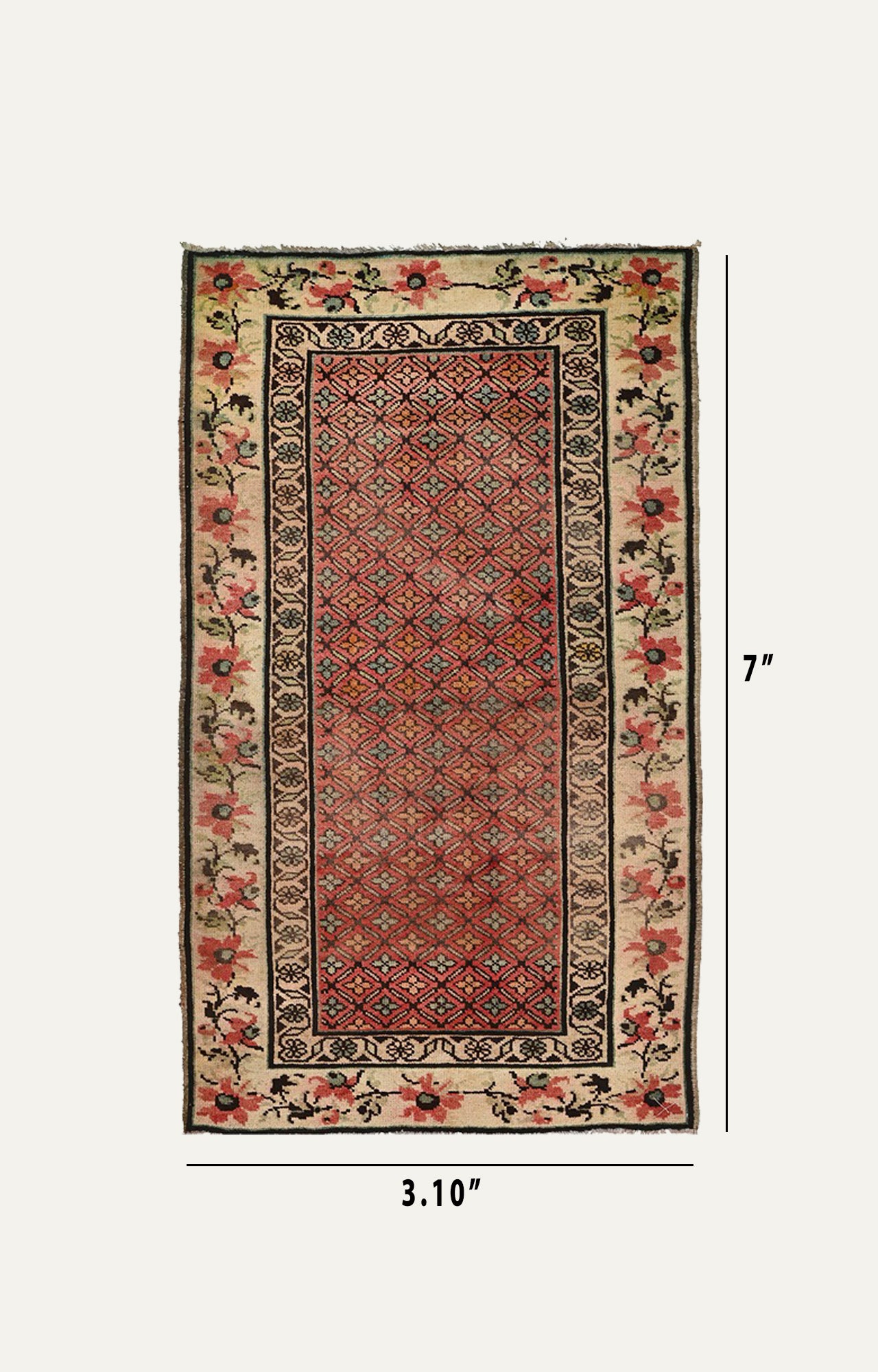 4 x 7 Ft Century-Old Carpet with Floral Border and Distressed Finish