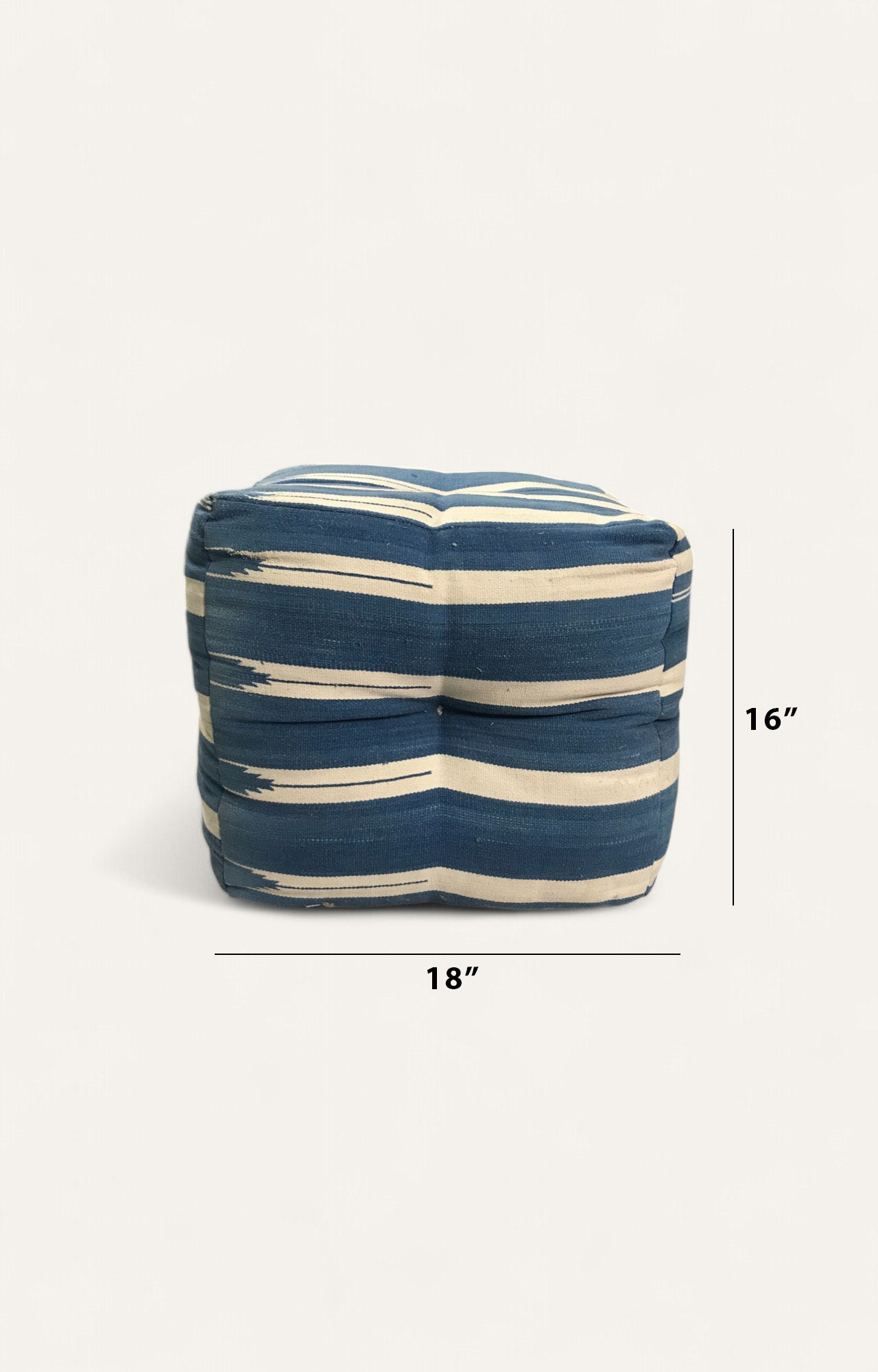 Blue and White Striped Handwoven Pouf Stool