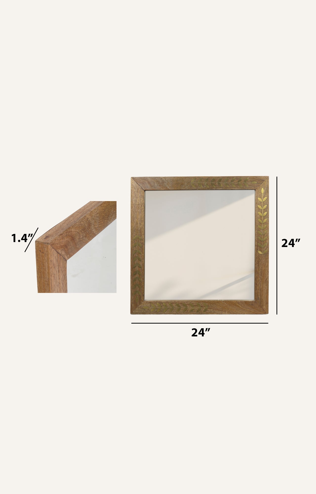 Wooden brass inlay framed mirror