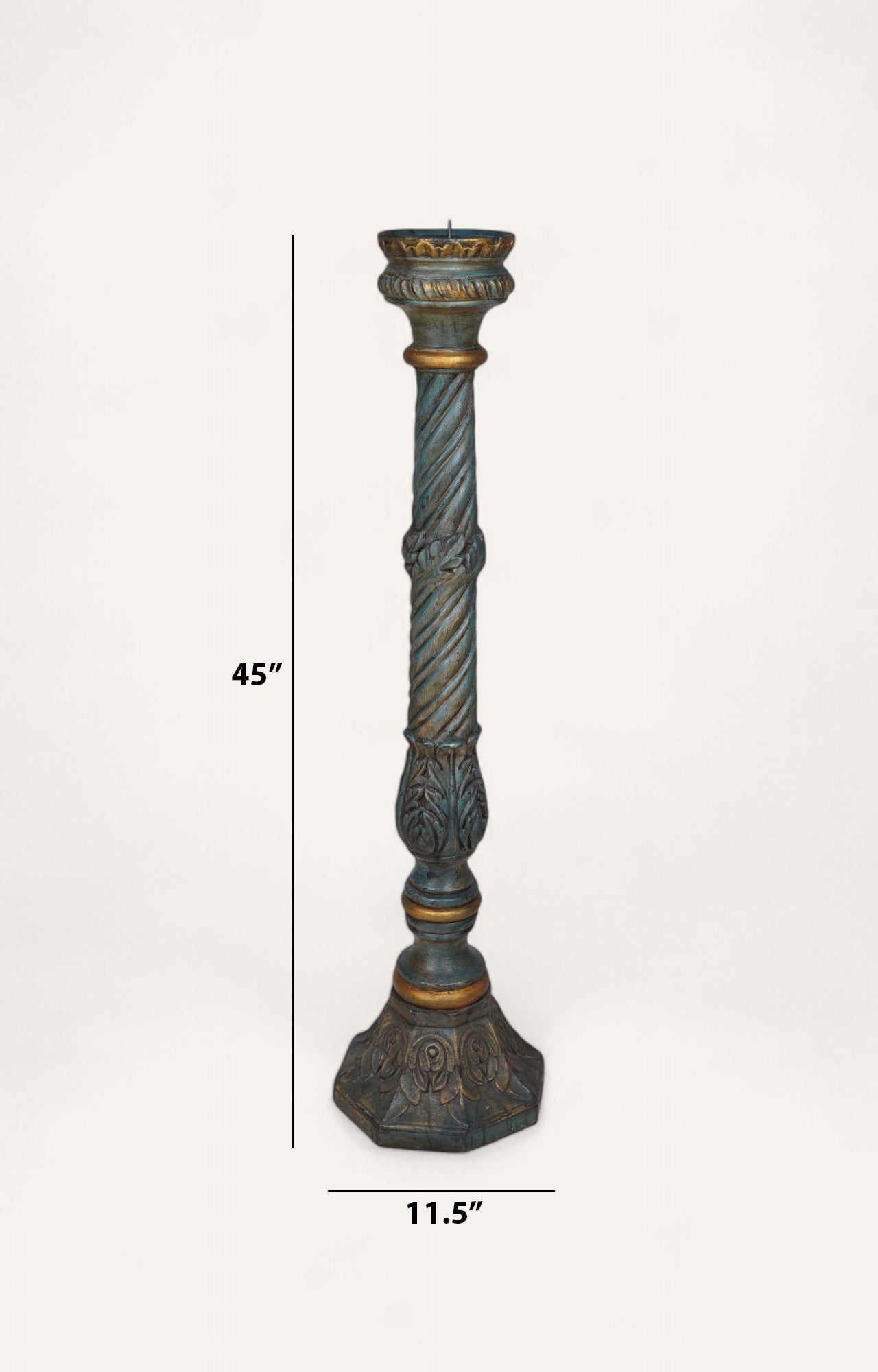 Verdigris Temple Pillar Wood Candle Stand