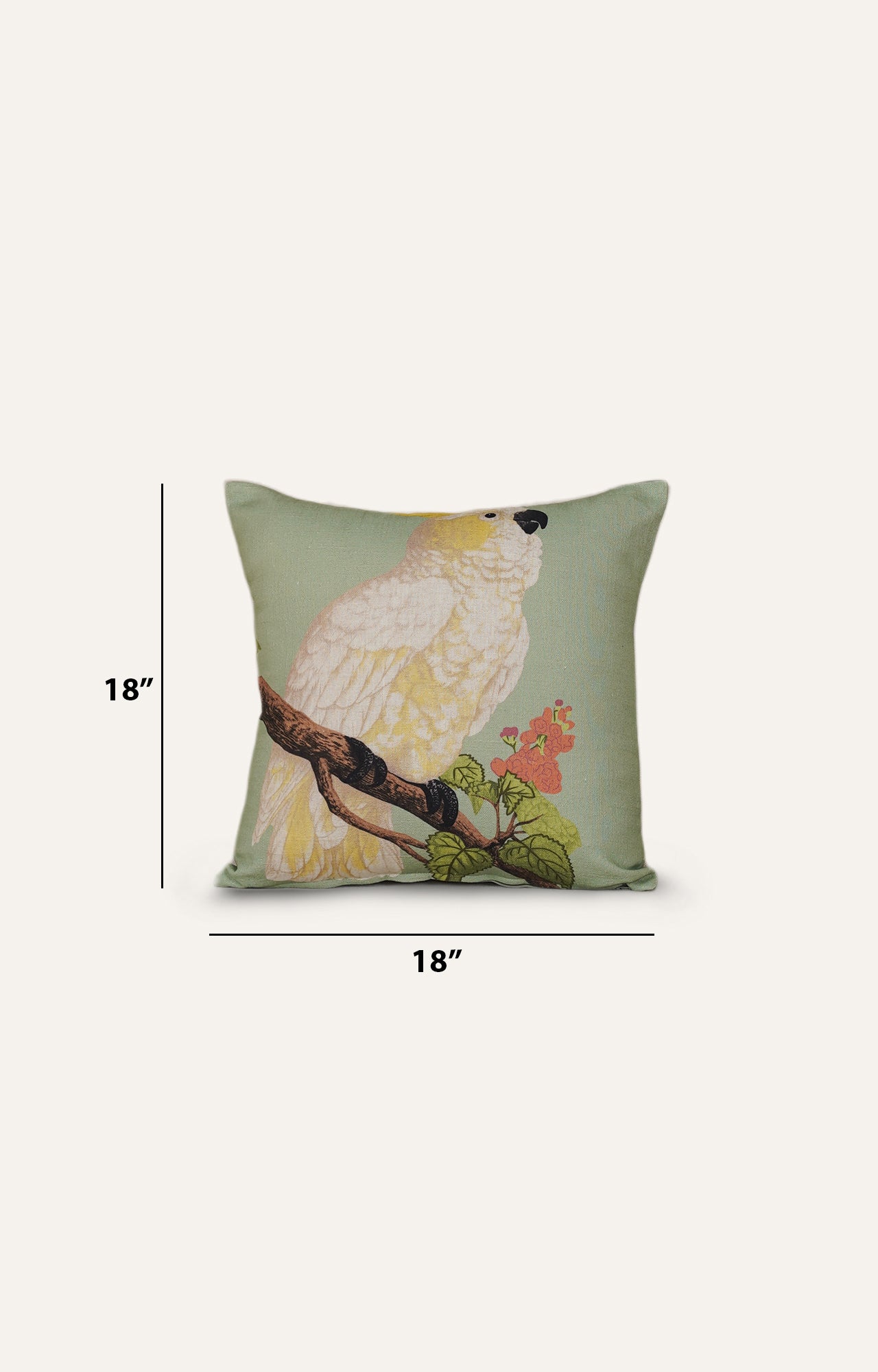 Cockatoo Embroidered Cotton Cushion Cover