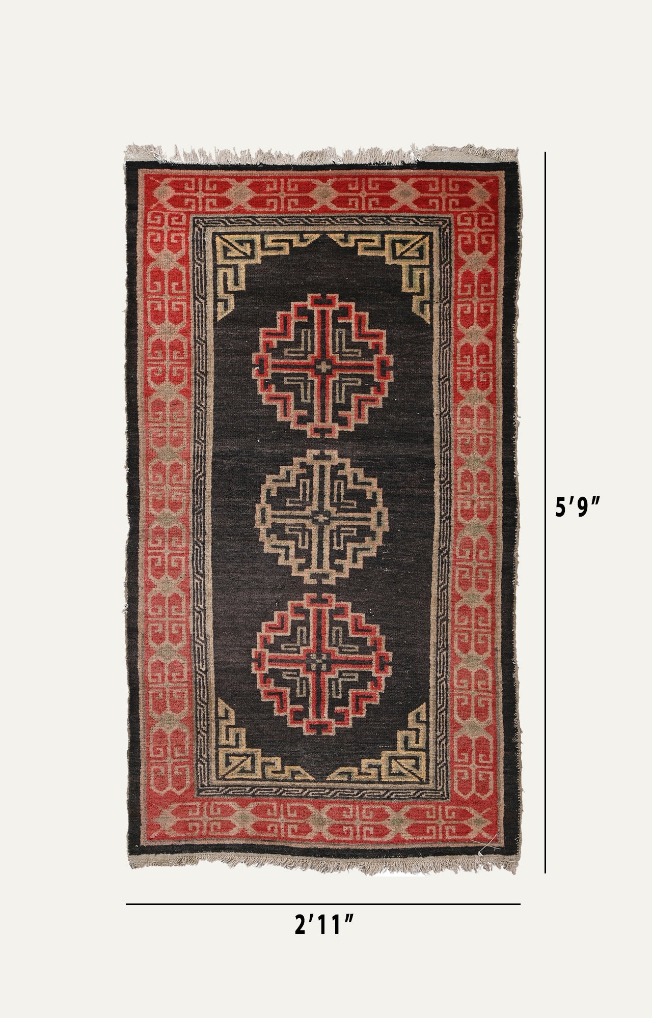 3 x 6 Ft Gracefully aged tibetan handknotted carpet with distressed finish