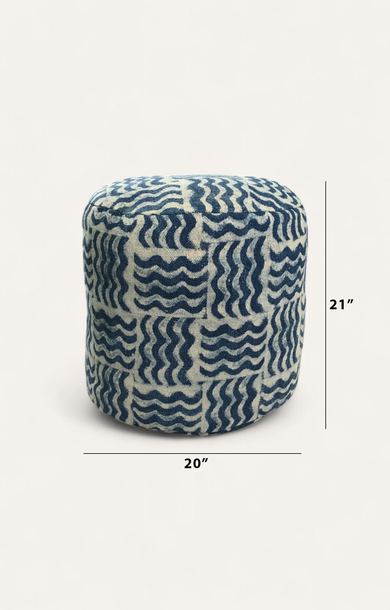 Wavy Block Print Handwoven Pouf Ottoman