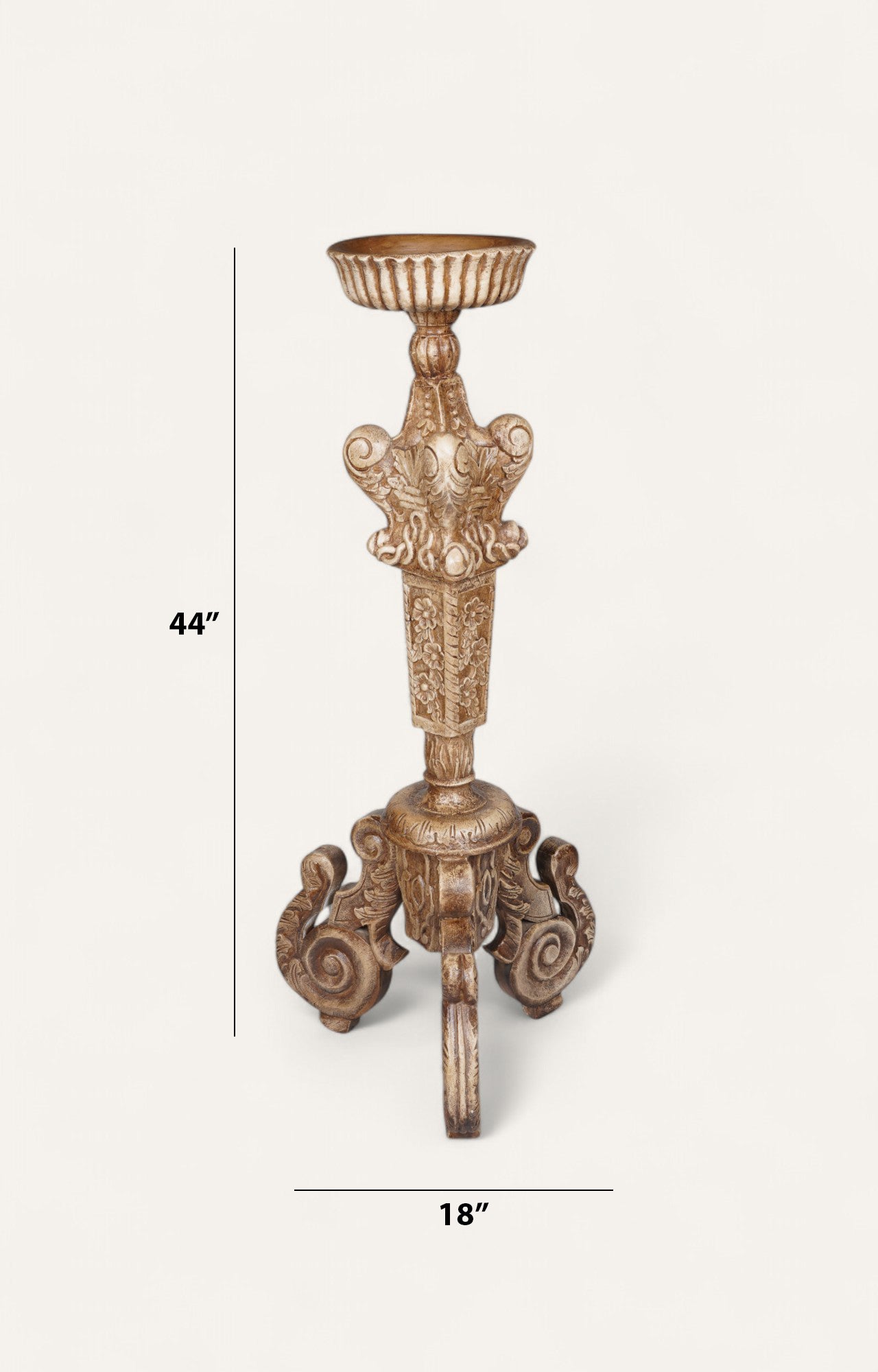 Vintage Baroque Scroll Teak Candle Stand
