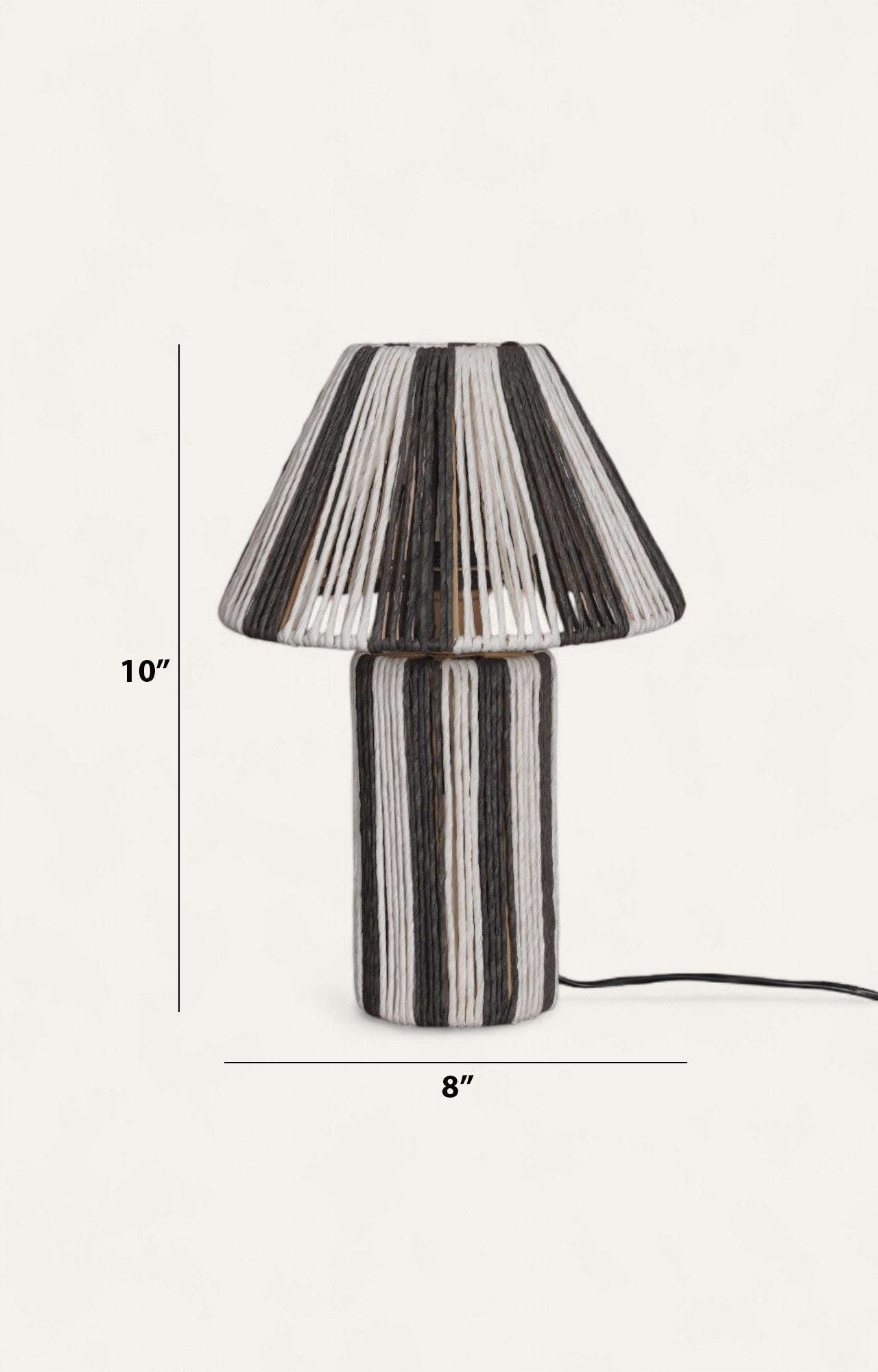 Bold Black & Off White Radial Raffia Rope Table Lamp