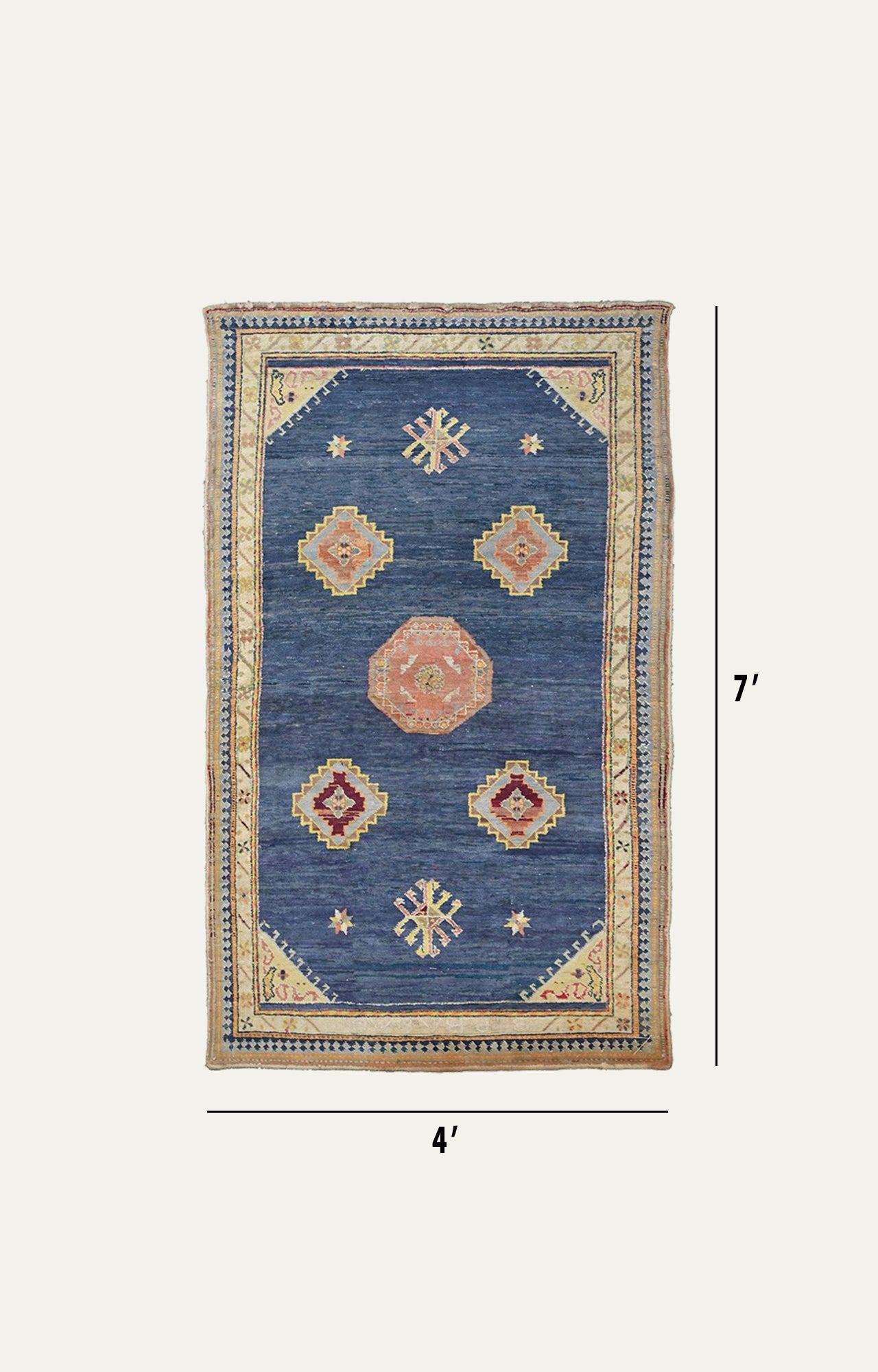 4 x 7 Ft Blue and Beige Tibetan Carpet