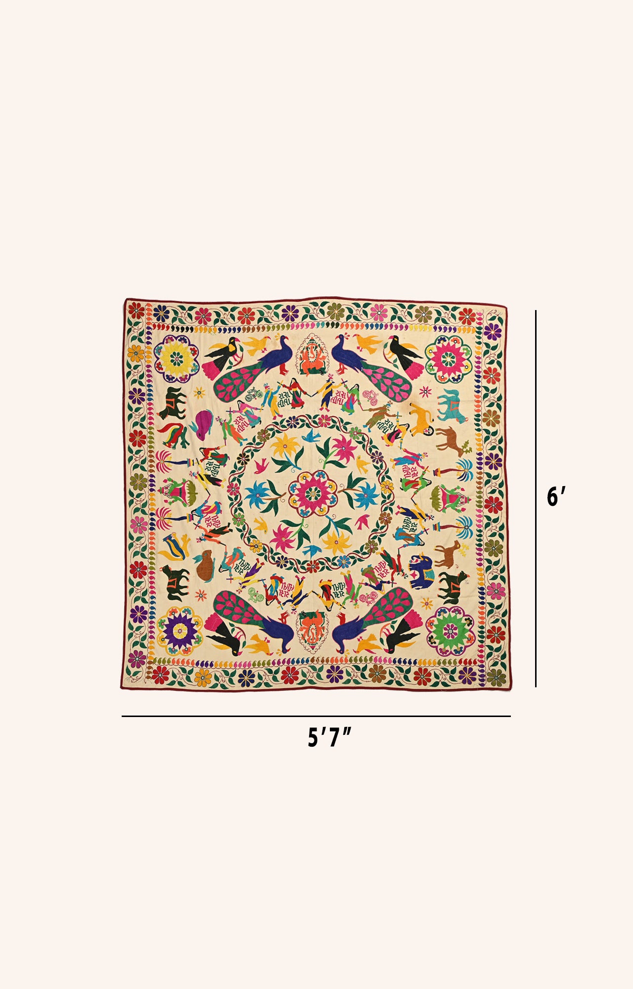 Celebration of Raas Garba and peacock Kutch Embroidery Wall hanging