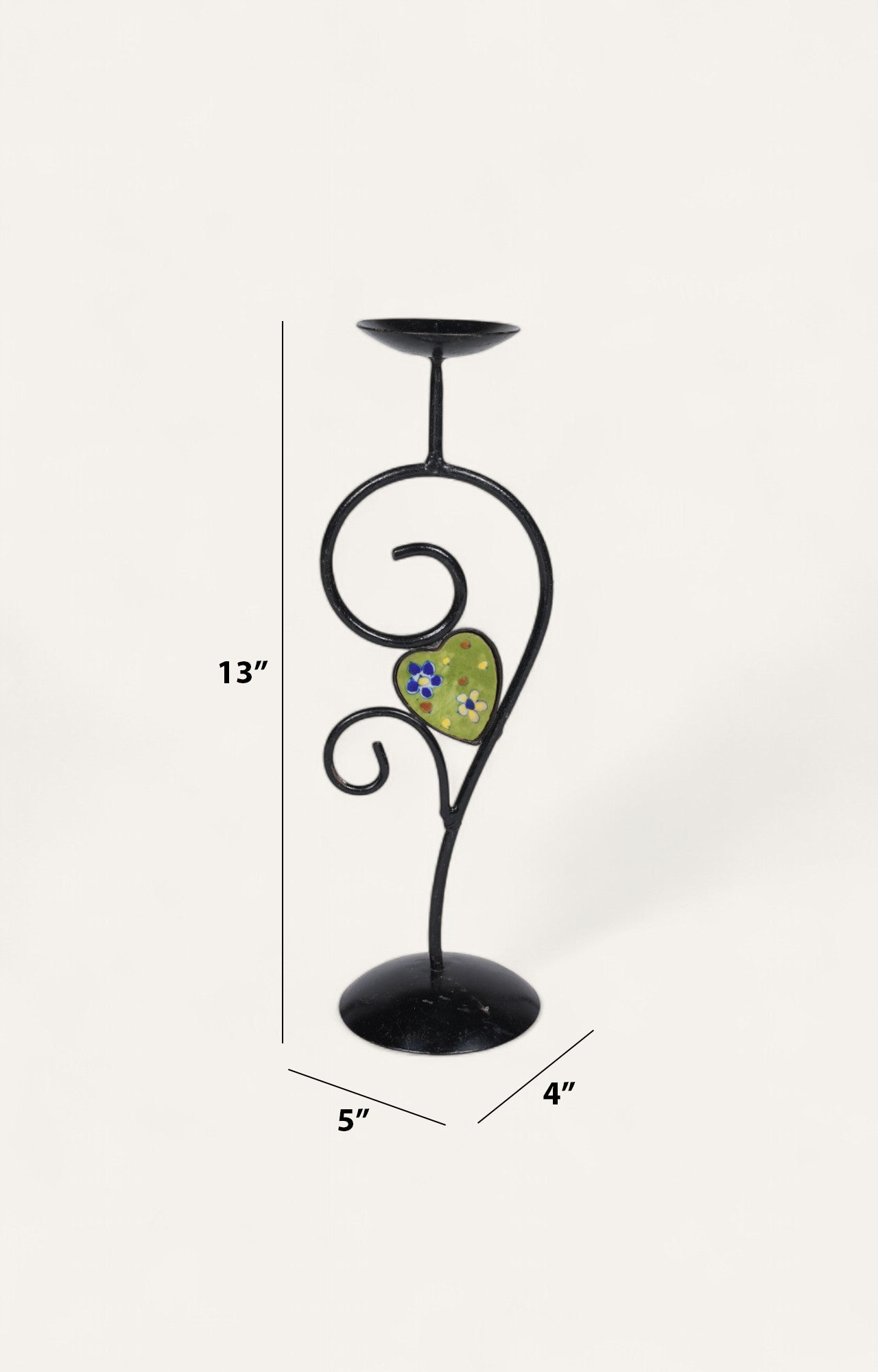 Curved Black Metal Candle Stand with Enamel Accent