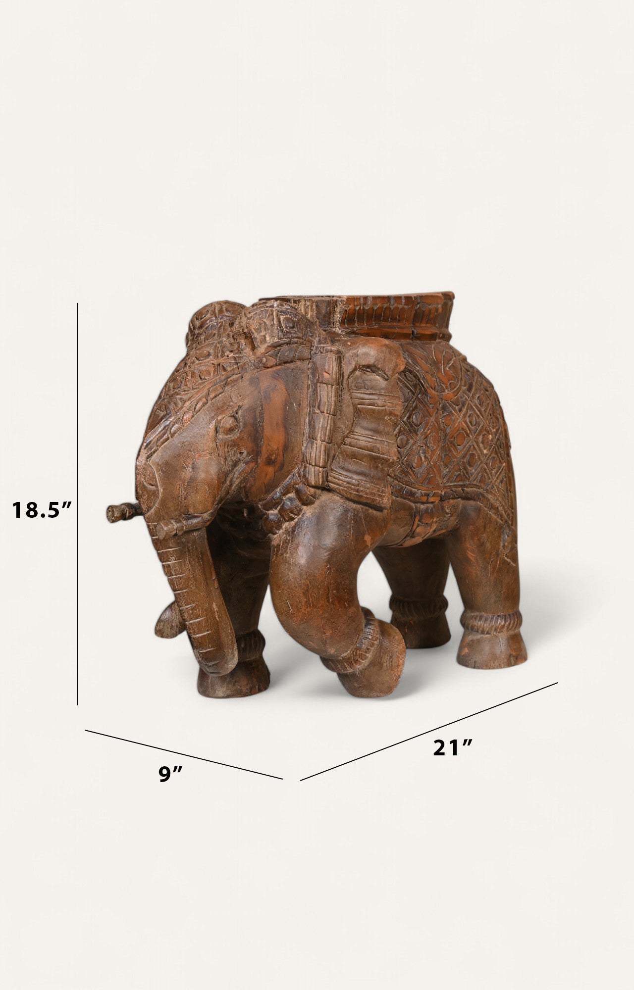 "The Great Trunk" Vintage Hand-Carved Teak Wood Elephant Statue