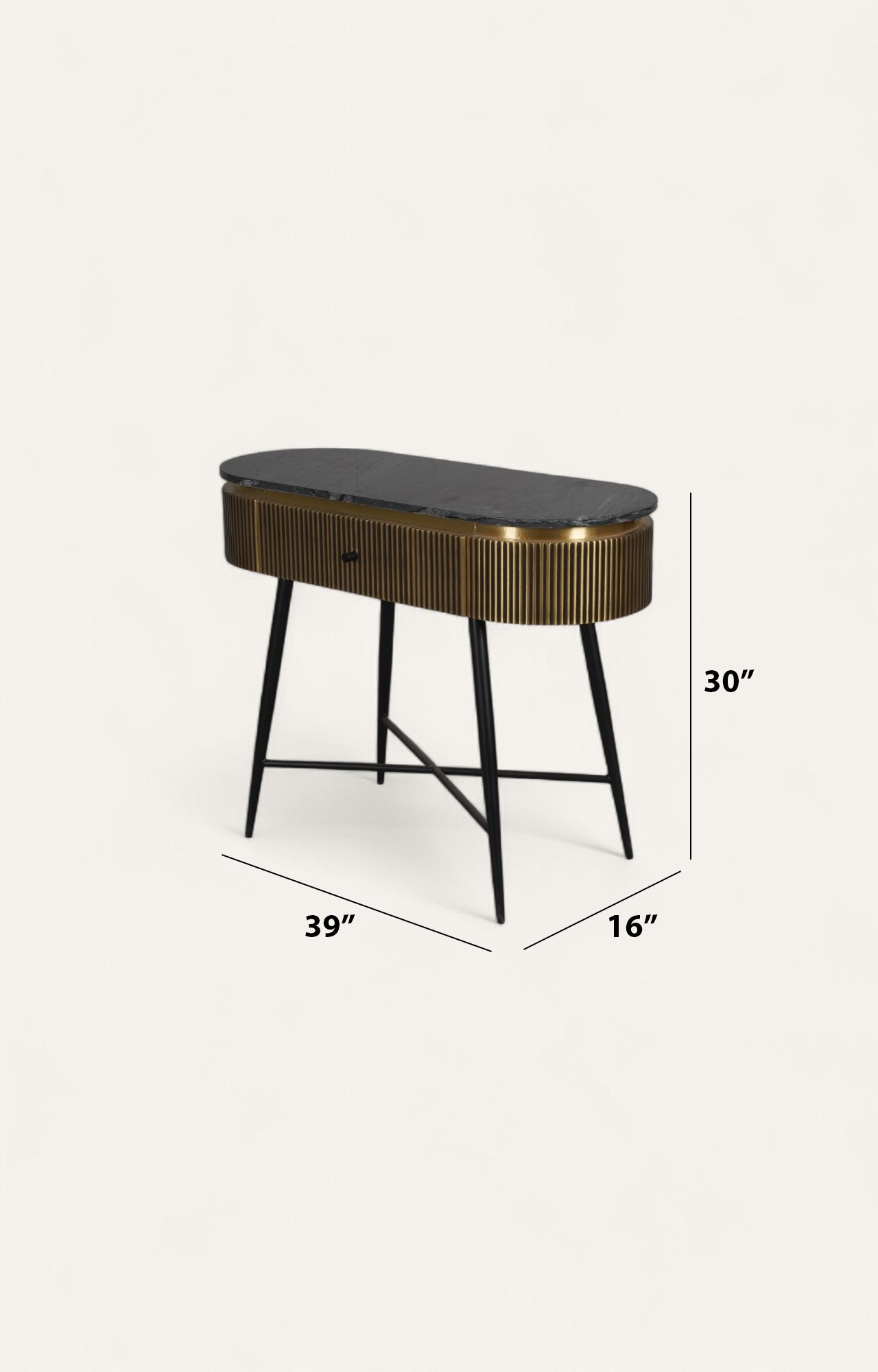 Fluted Brass Table with Marble Top