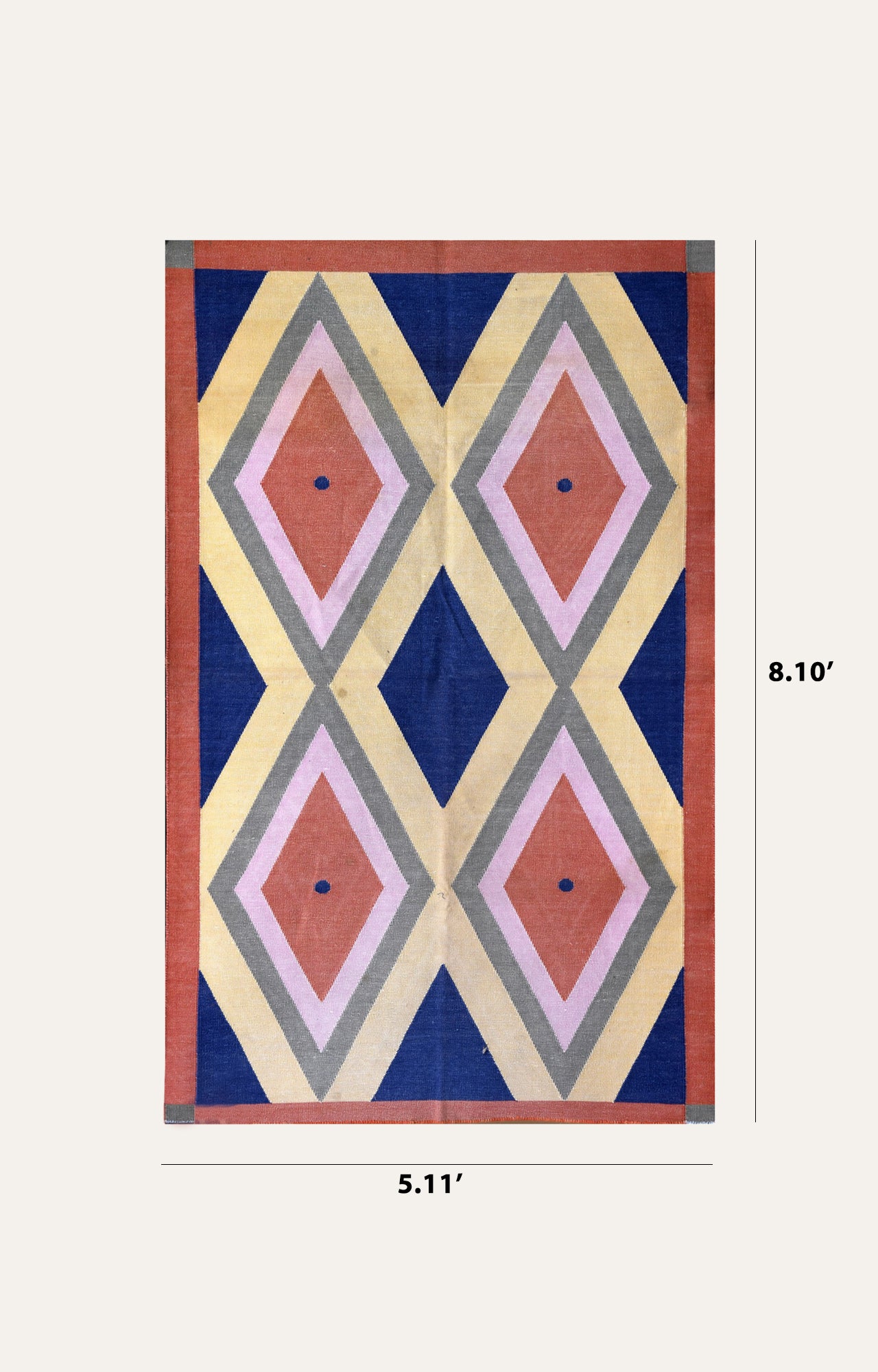 3 x 5 Ft Handwoven Flatweave Diamond Geometric Pattern Cotton Rug