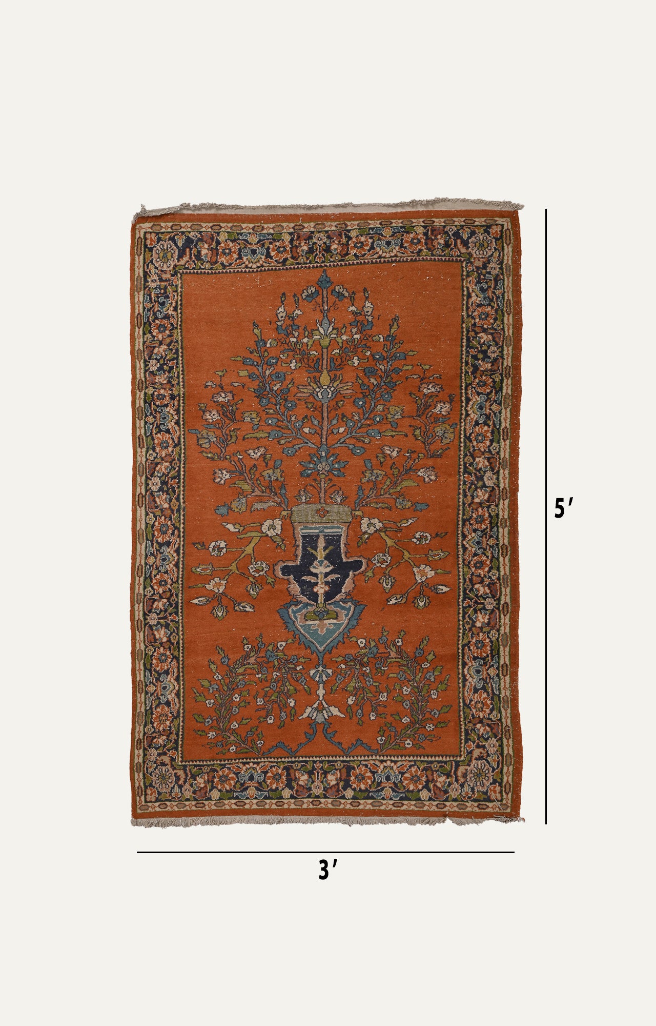 3 x 5 Ft Ochre colored 100 year old carpet