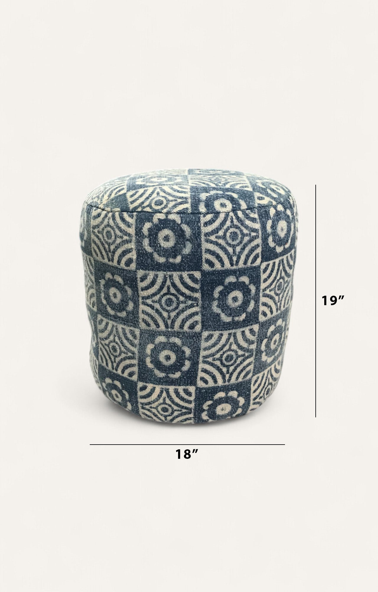 Floral Block Print Handwoven Pouf Ottoman