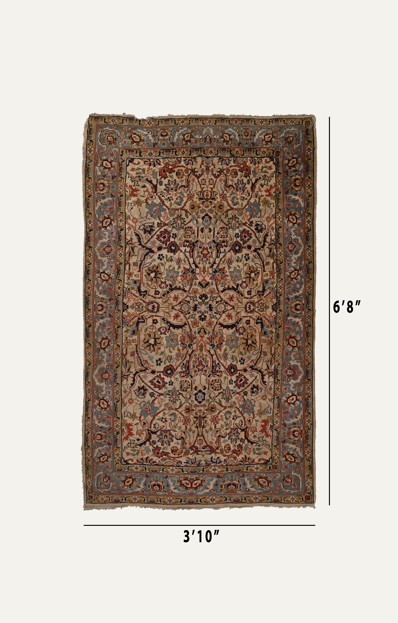 4 x 7 Ft Handknotted Vintage Agra Carpet aged 100 years