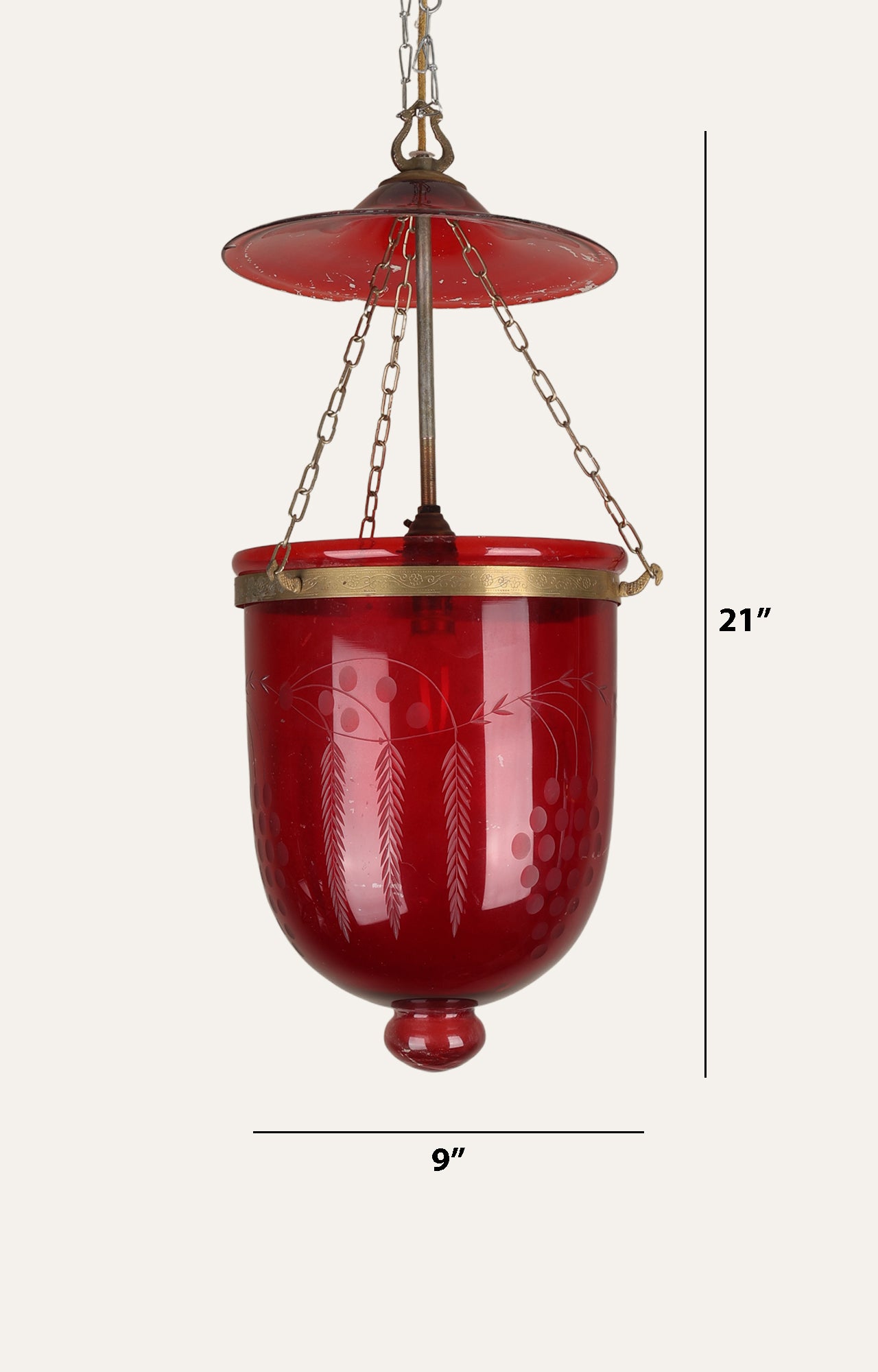 Victorian cranberry Glass Bell Form Pendant light