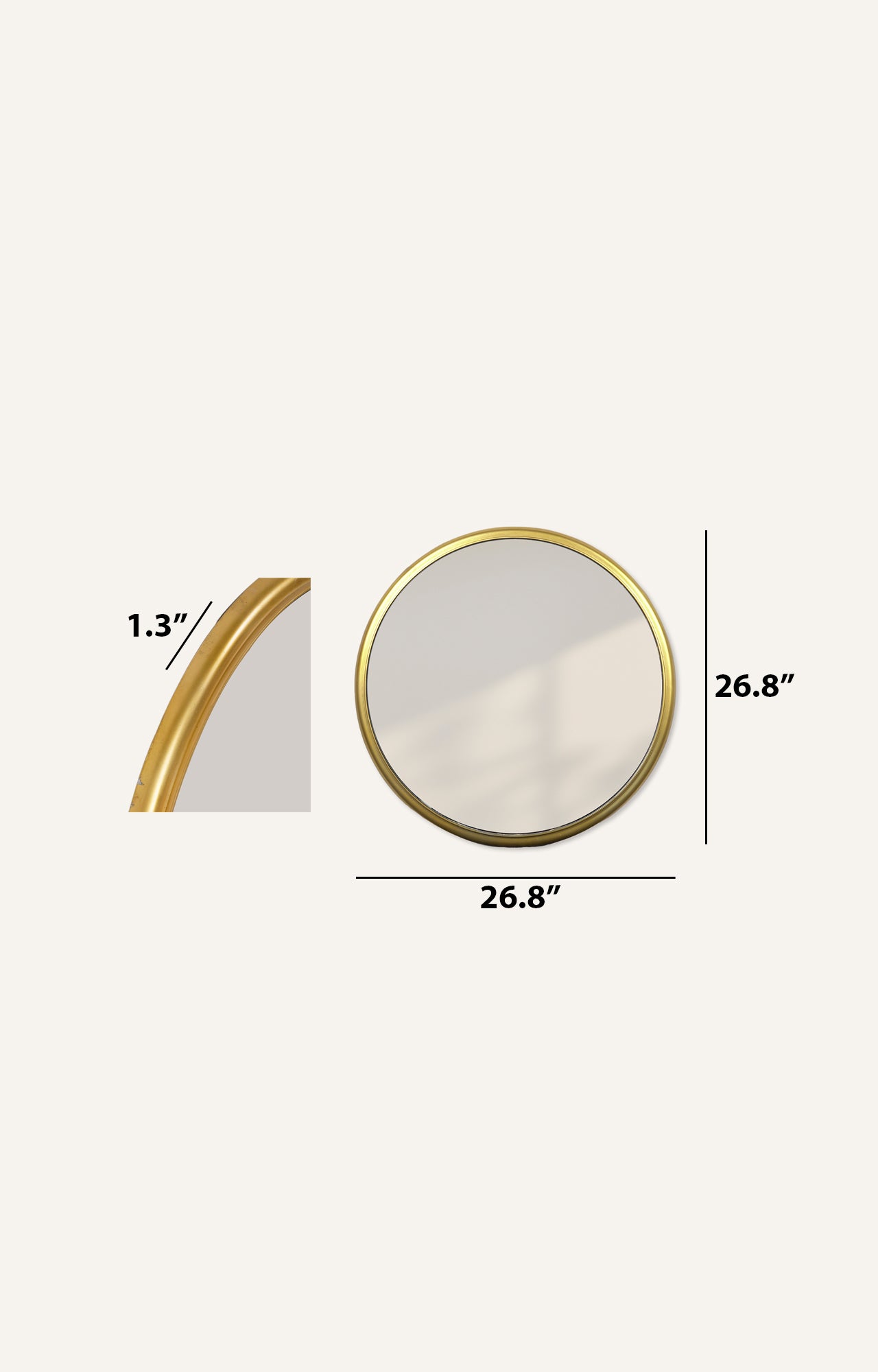 Gold finish metal round frame mirror