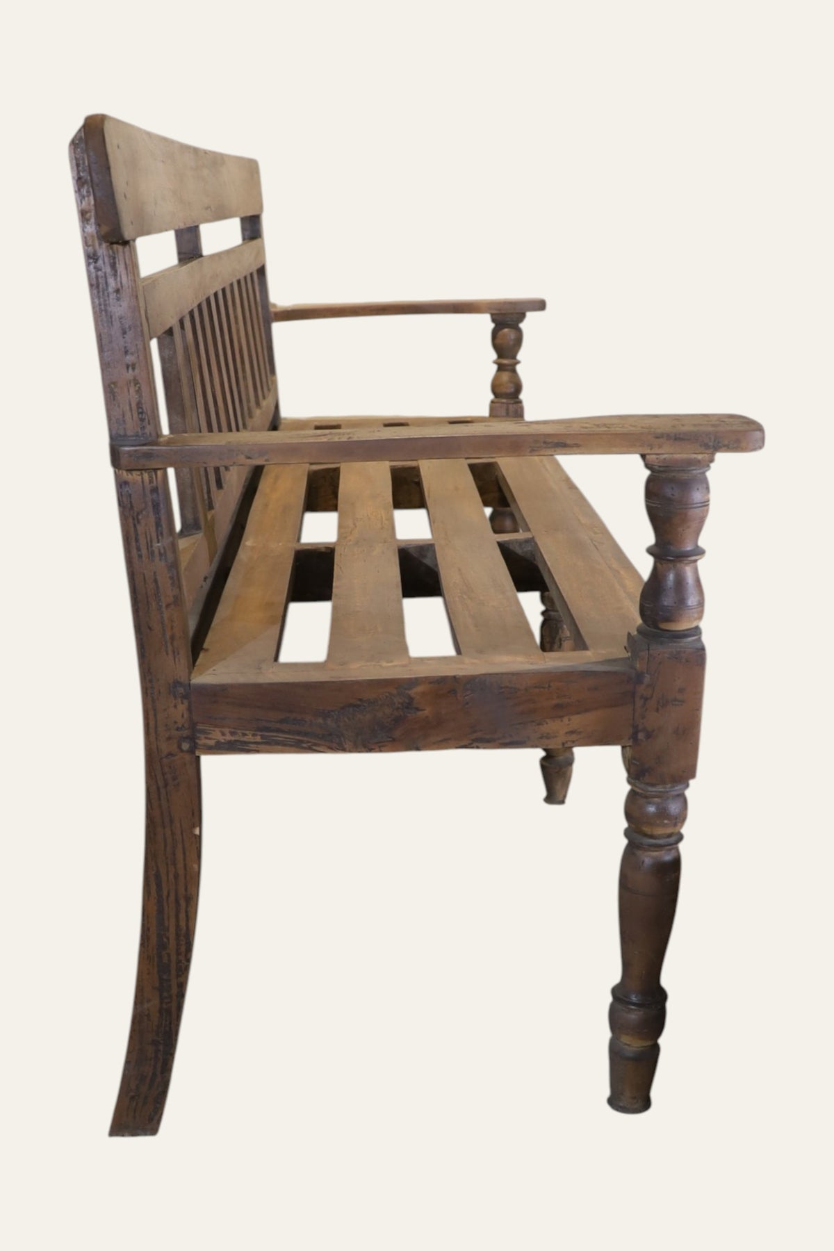 slatted back wooden bench