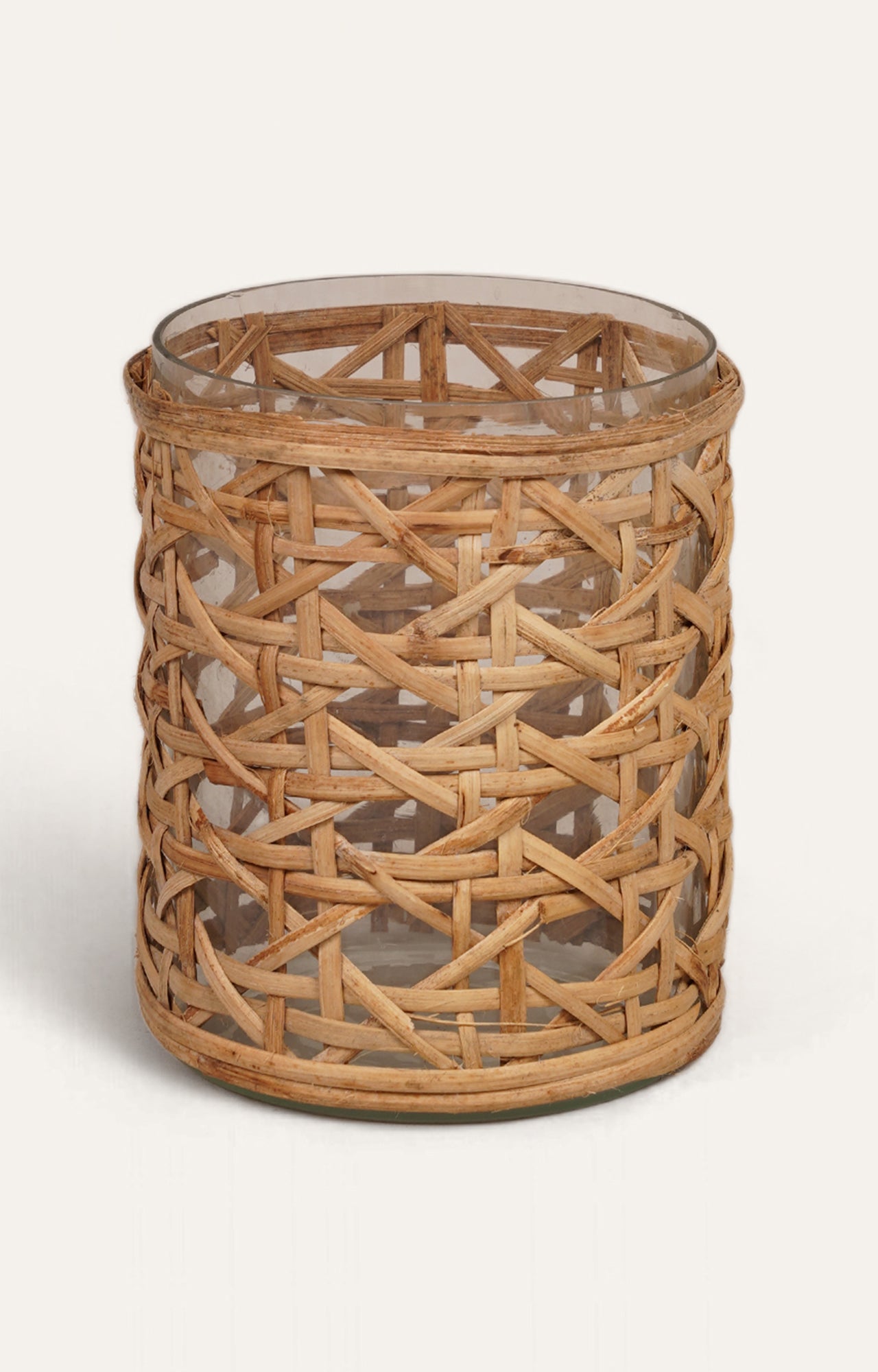Glass Cane Weave Candle Holder Small