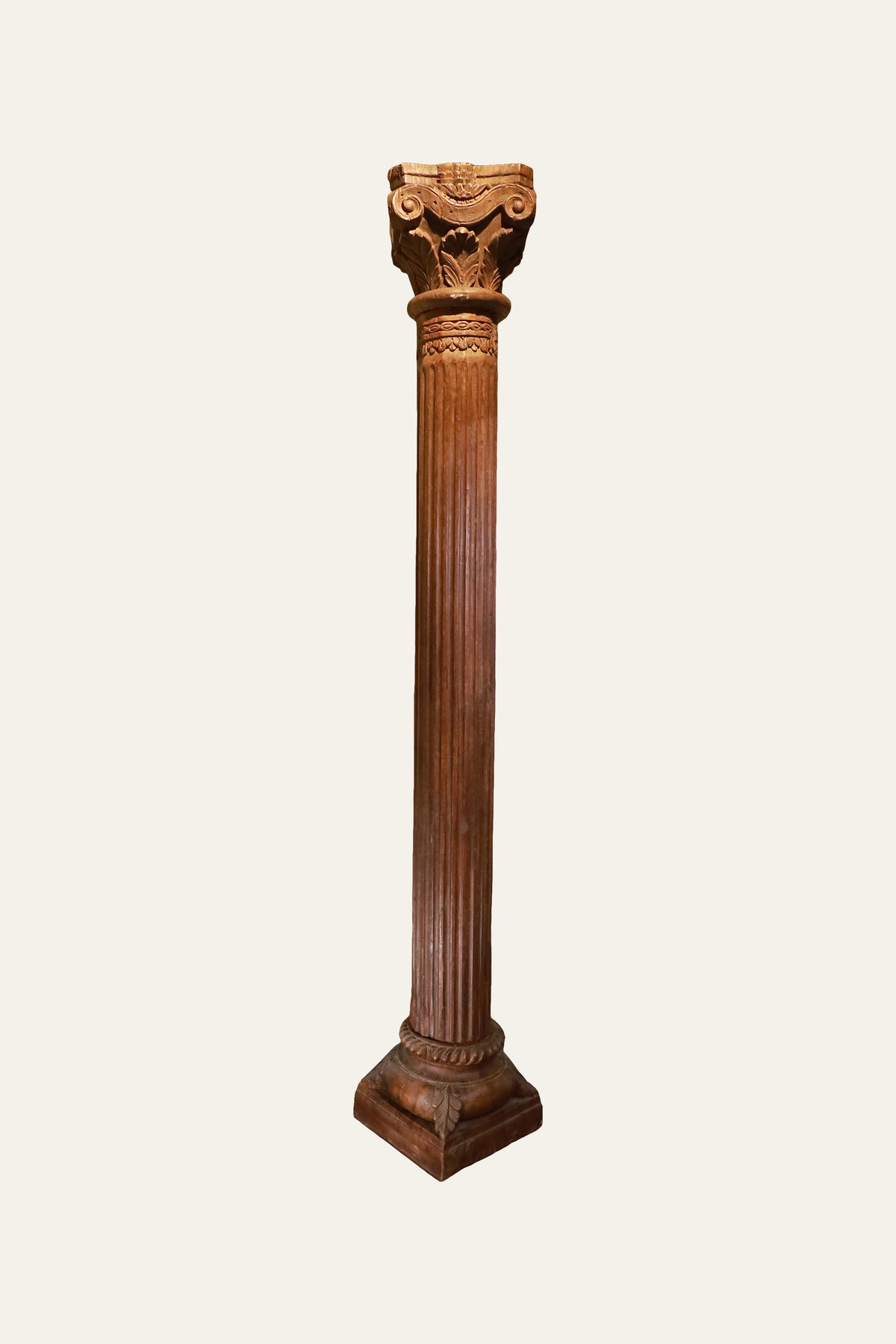 tall carved wooden Corinthian column pedestal