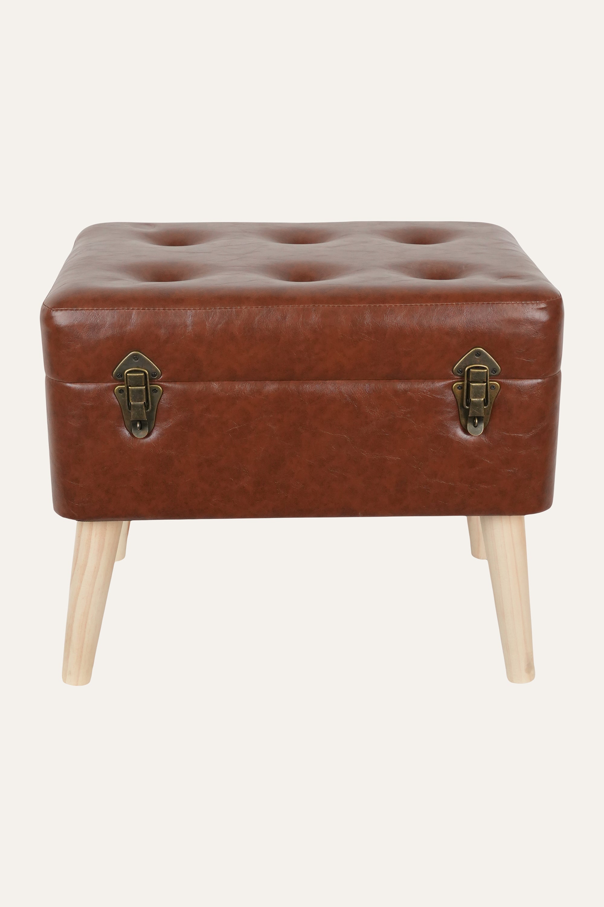 tan tufted PU leather ottoman stool large
