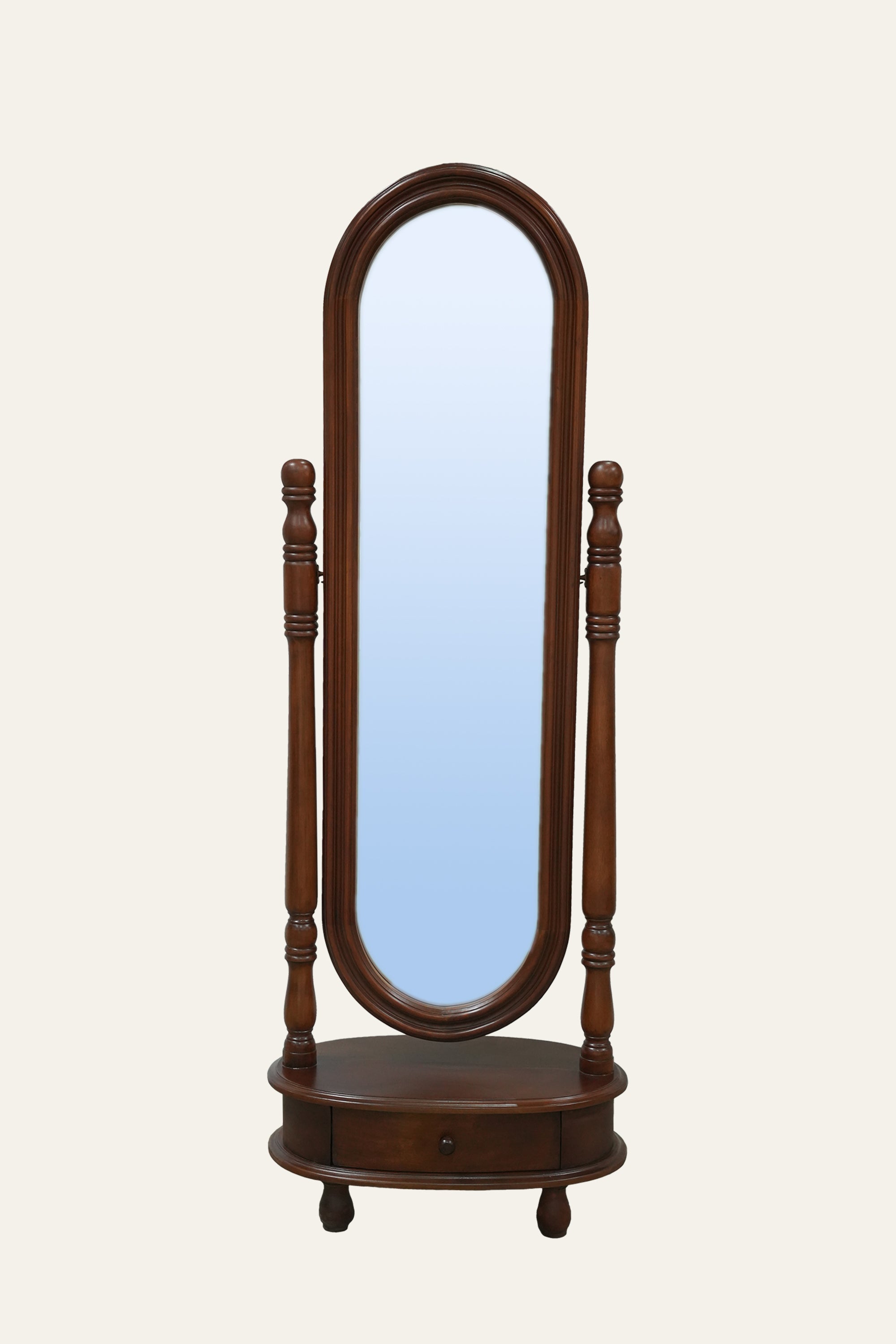 teak wood oval cheval mirror