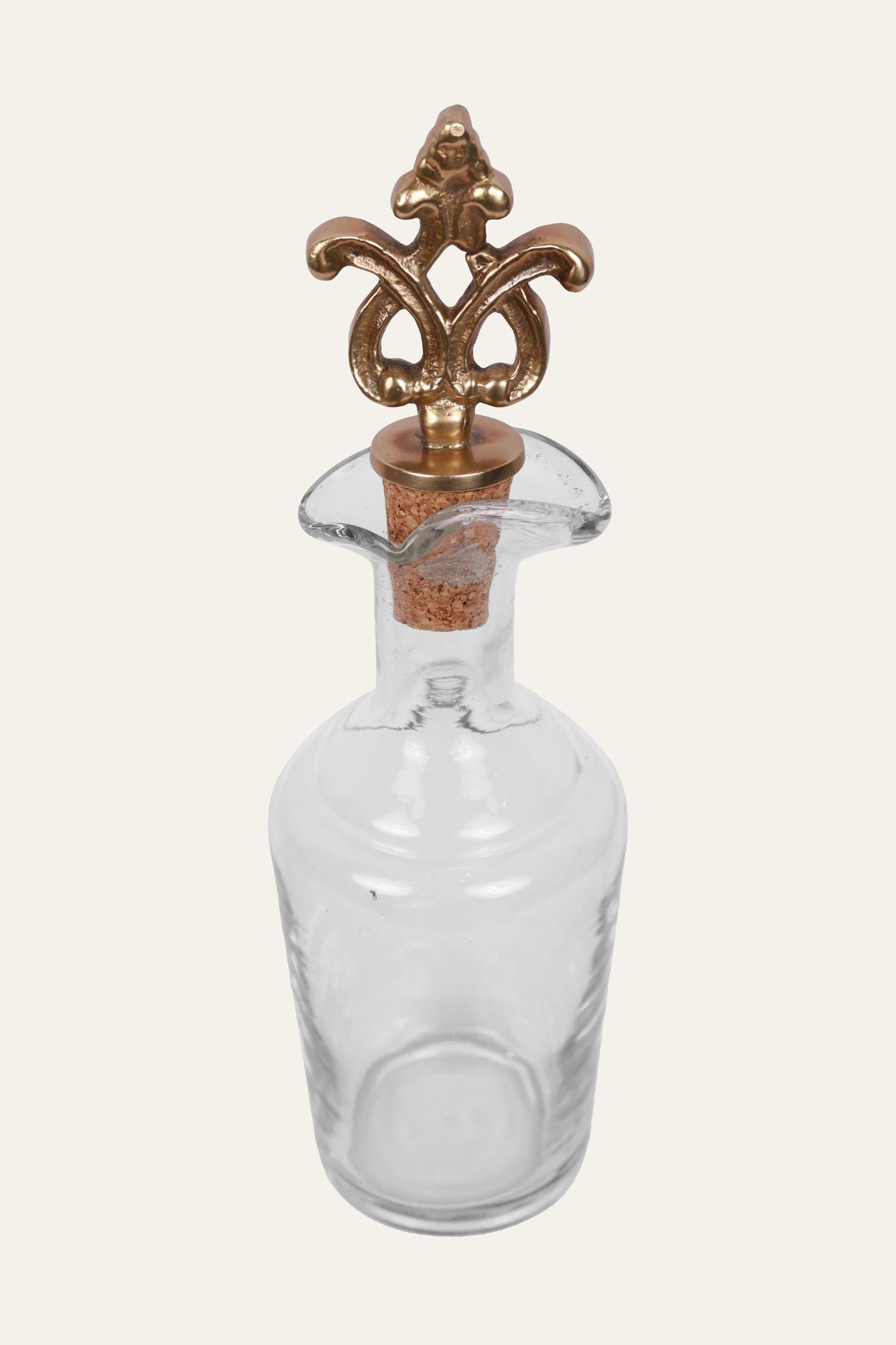 Vintage Brass & Glass Bottle Container with Antique Stopper