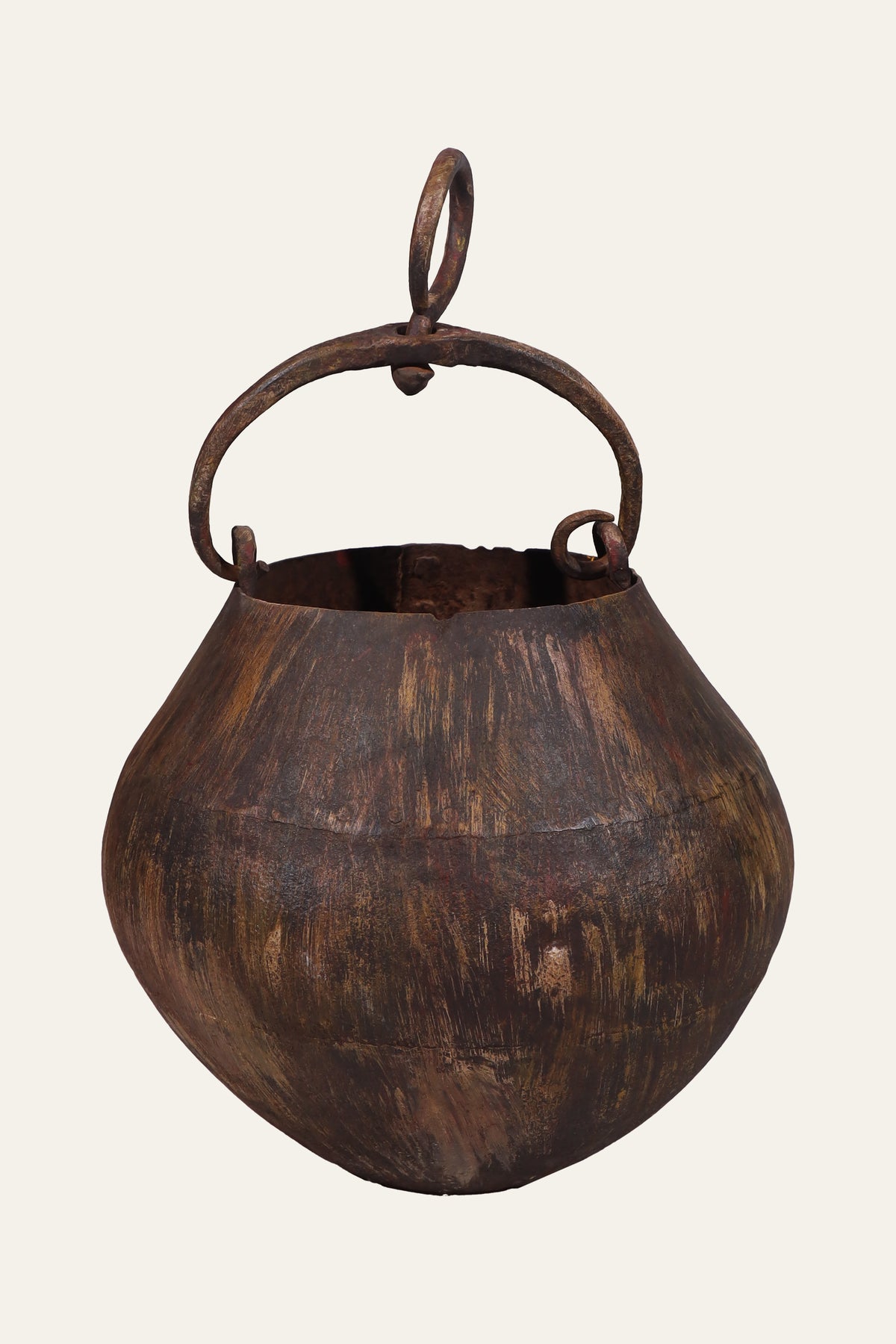 vintage hanging metal pot with ring handle