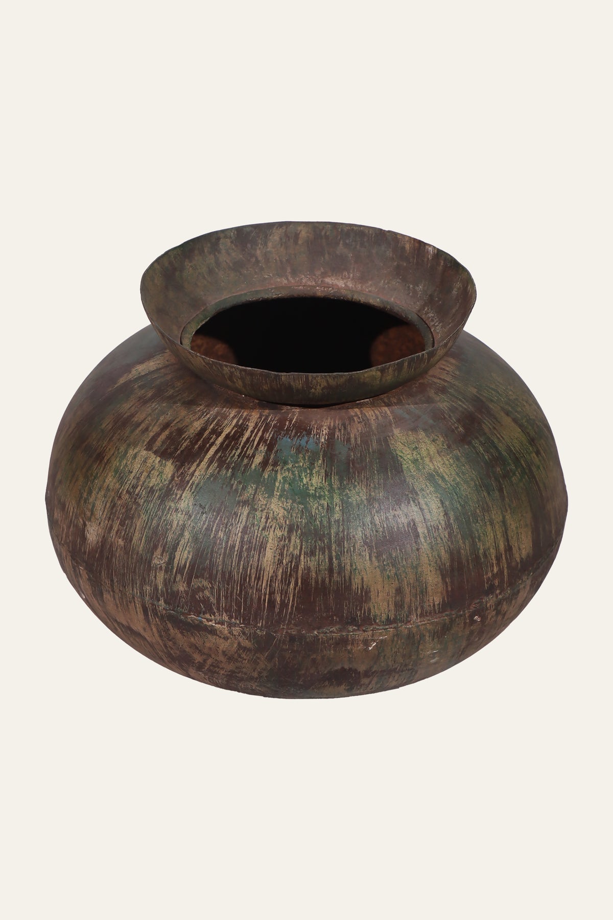 weathered moss green metal pot