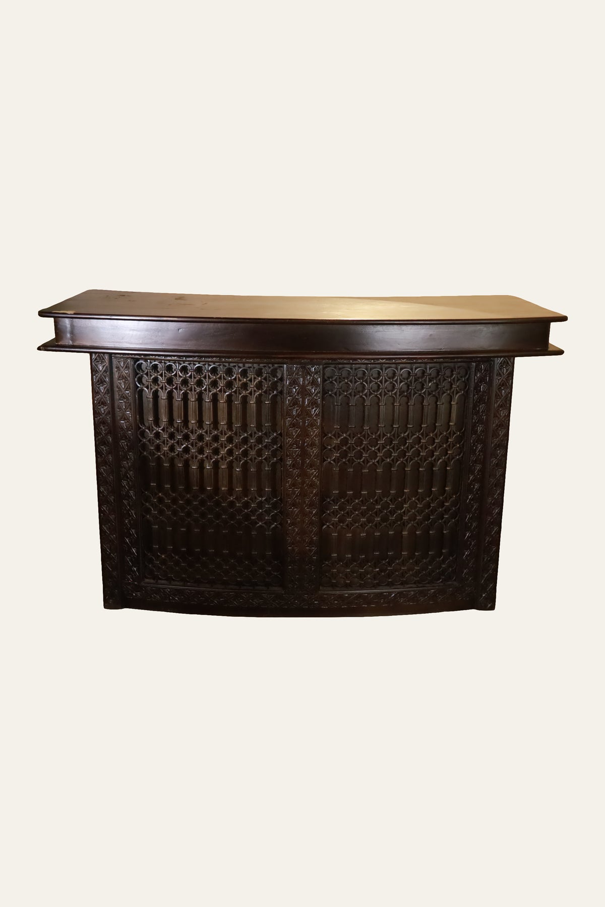 wooden bar cabinet with lattice doors