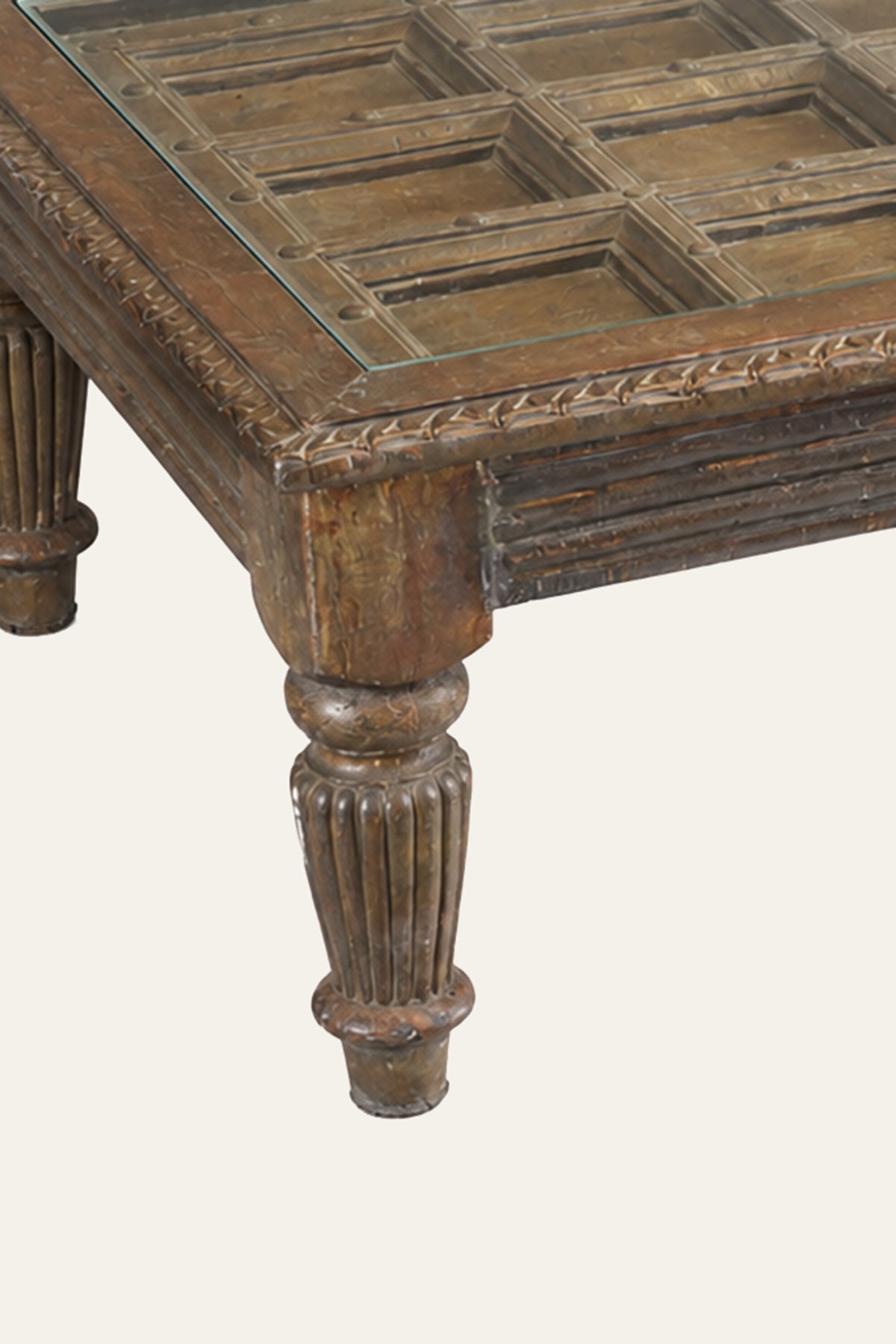 wooden coffee table with glass top