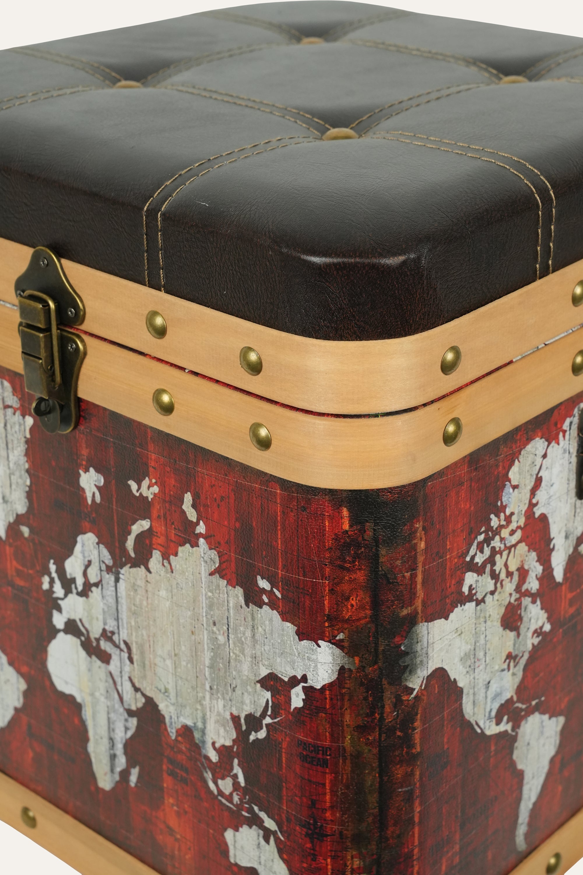world map decor storage trunk cushioned top